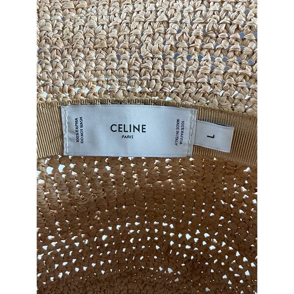 Celine 'Triomphe' Beige Raffia Bucket Hat Size L - Picture 4 of 4